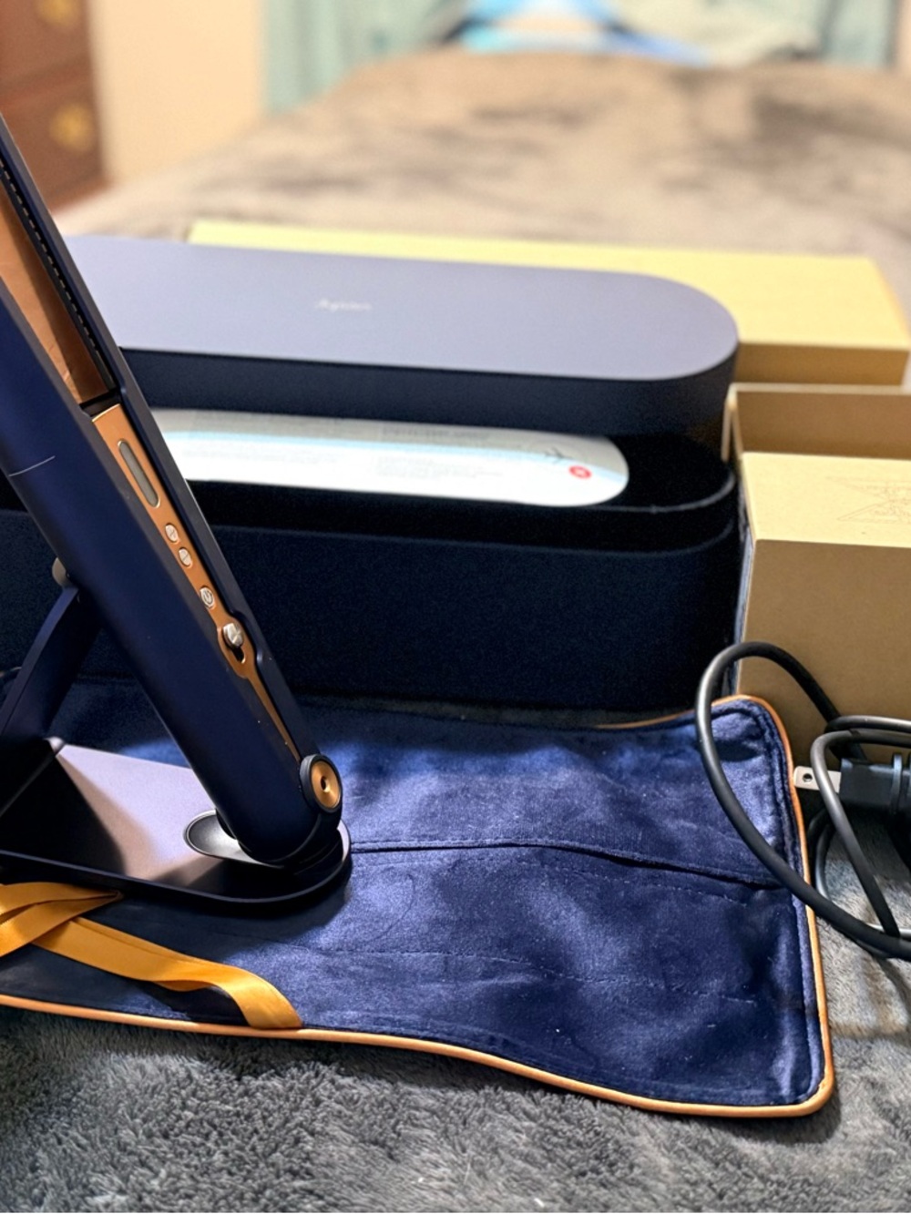 Dyson Coralle Navy Blue and Gold Hair Straightener with Stand